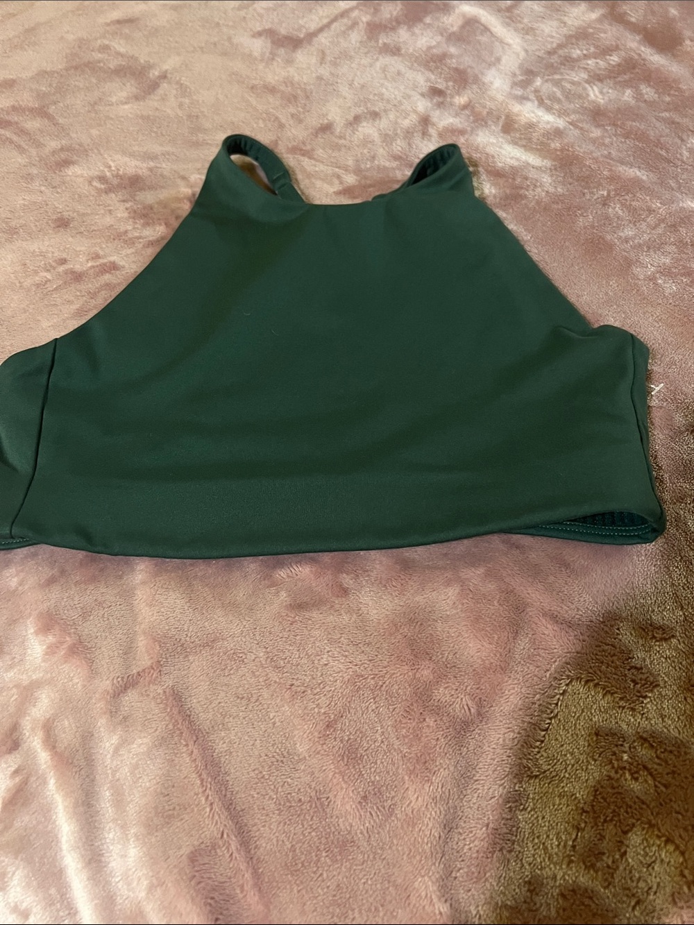 girlfriend collective dark green active crop top with logo